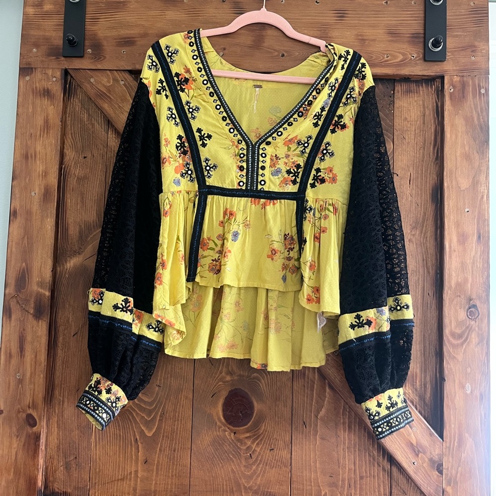Free People Yellow Floral Crop Top